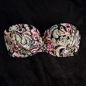 Victoria Secret Strapless Paisley Print Bikini Top - Pink, Blue, Yellow on Black